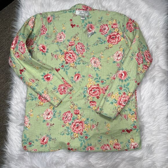 SAM HILU'S CLASSICS REVERSIBLE QUILTED JACKET FLORAL BLUE / GREEN - Picture 7 of 10